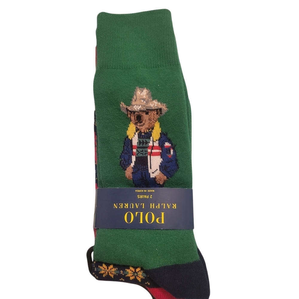 POLO by RALPH LAUREN Multicolor Green Blue BUNDLE of Novelty Bear Knit Socks NWT